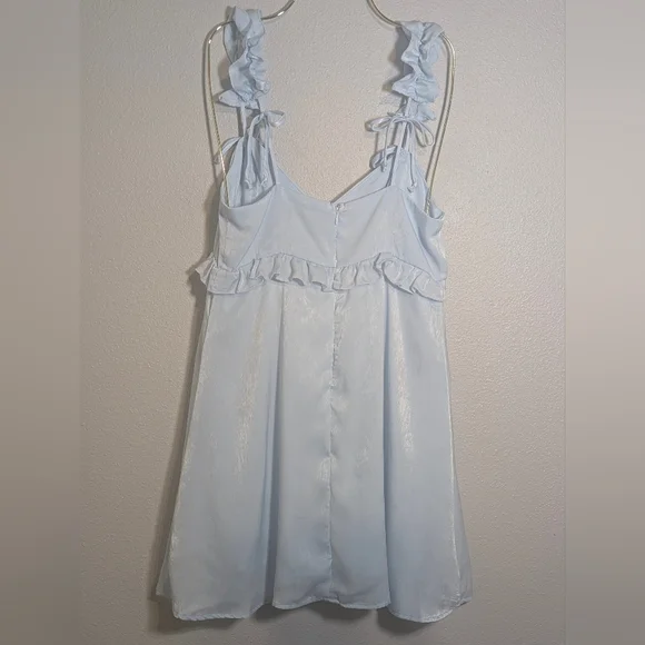 🌸 NWT Wild Fable Ruffled Satin Mini Dress - Light Blue Slip Dress - Size Small - Picture 8 of 8